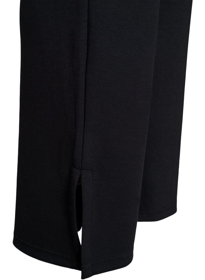 Flare jersey trousers with slits and high waist, Black, Packshot image number 3