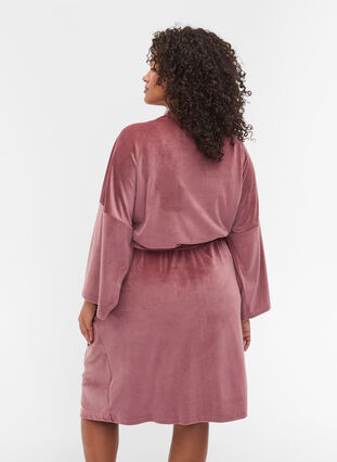 3/4-sleeved bathrobe with pockets, Rose Brown, Model image number 1
