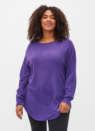 Knitted blouse with round neckline, Ultra Violet, Model image number 0