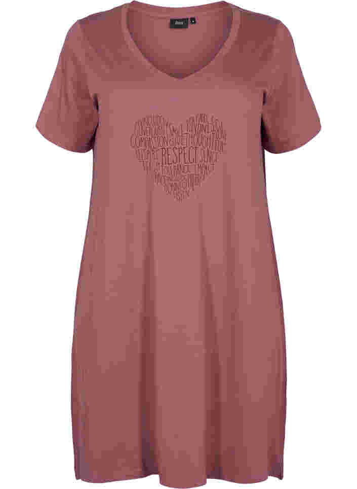 Cotton nightdress with print, Rose Brown w. Heart, Packshot image number 0