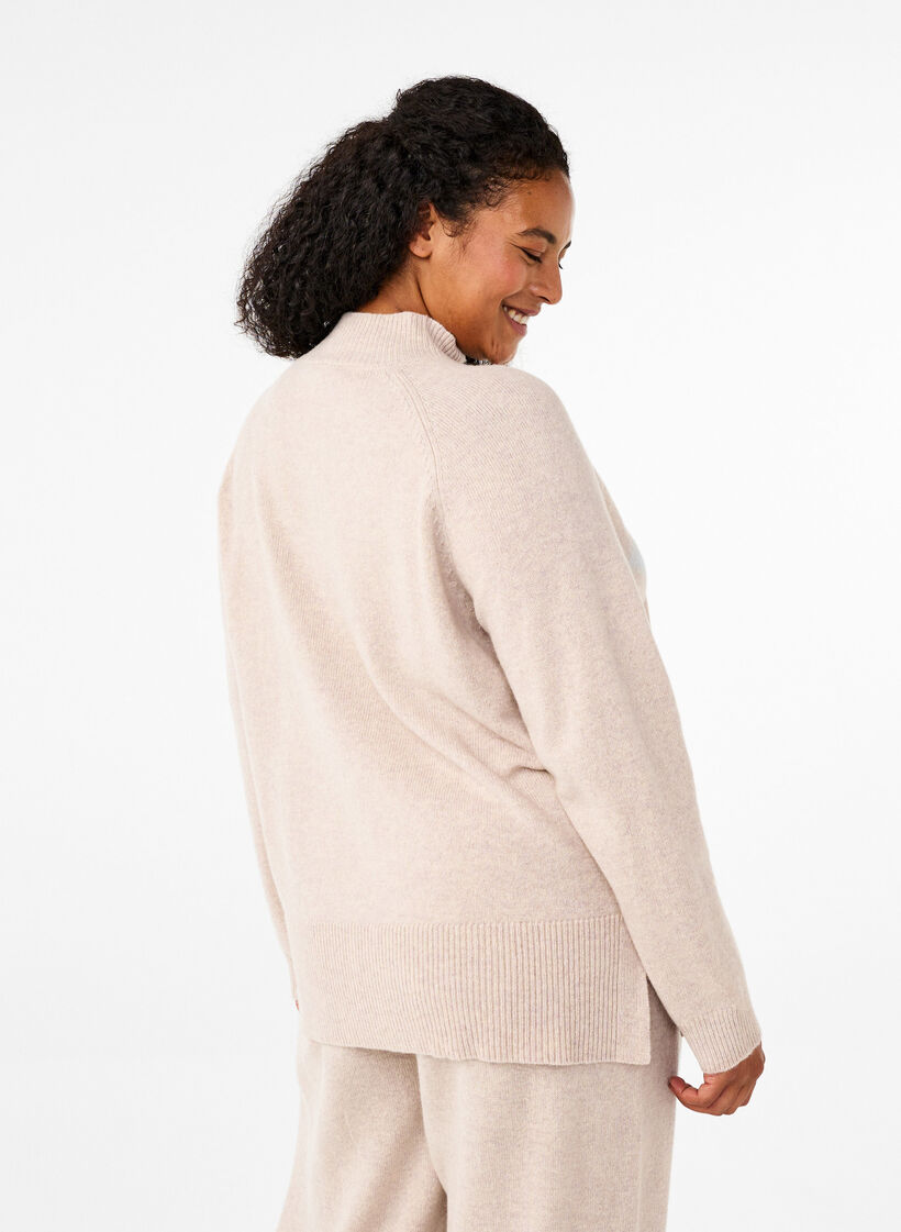 Merino wool turtleneck jumper, Pumice Stone Mel., Model image number 1