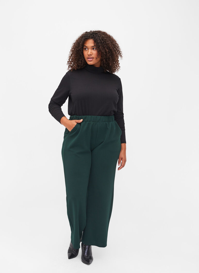 Long-sleeved cotton blouse with turtleneck, Solid Black, Model image number 2