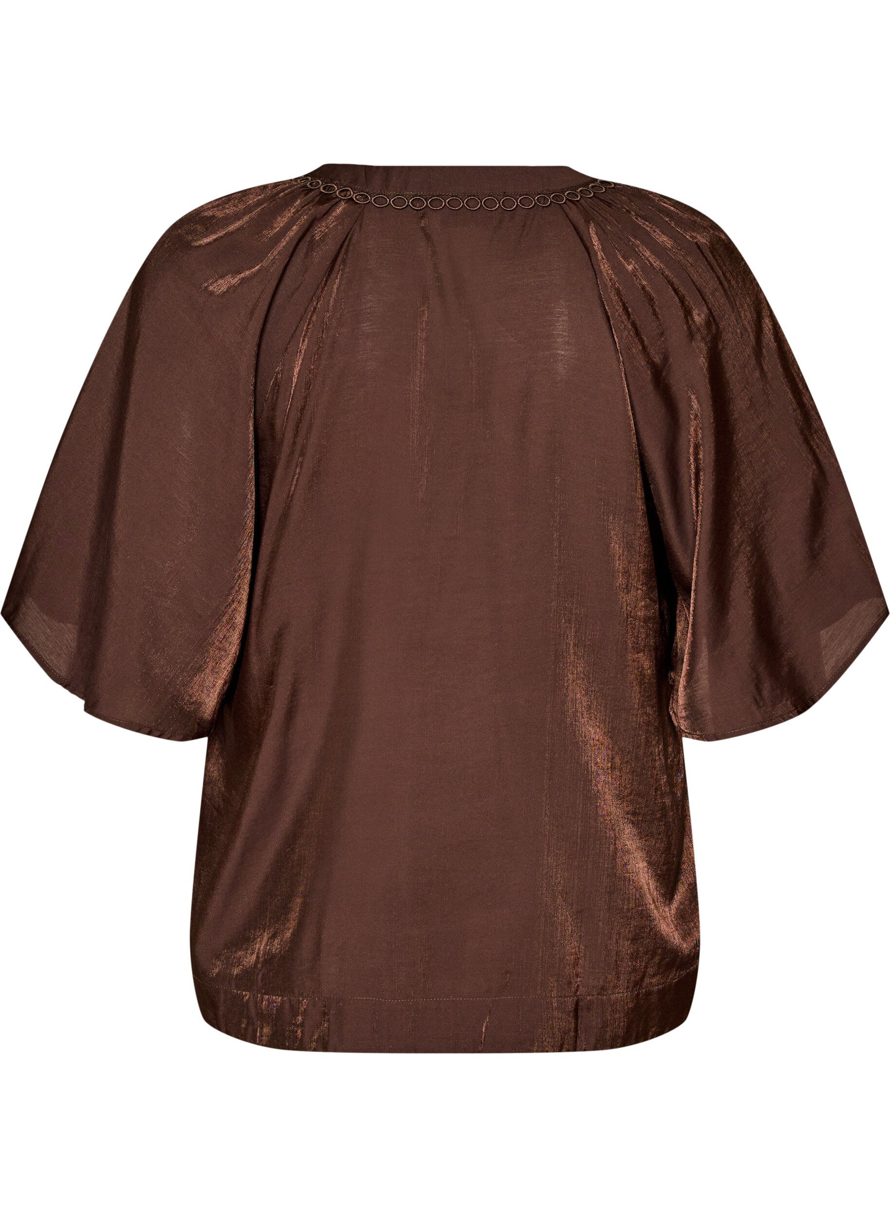 ZizzifashionViscose blouse with V-neck and decorative details, Brown, Packshot image number 1