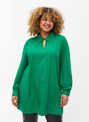 Long-sleeved viscose blouse with shirt collar, Jolly Green, Model image number 0