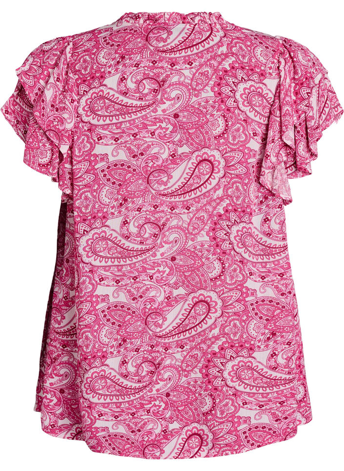 Patterned viscose blouse with ruffle details, Pink, Packshot image number 1