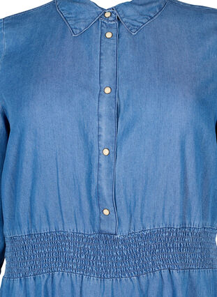 Soft denim dress with 3/4 sleeves and smock, Blue denim, Packshot image number 2