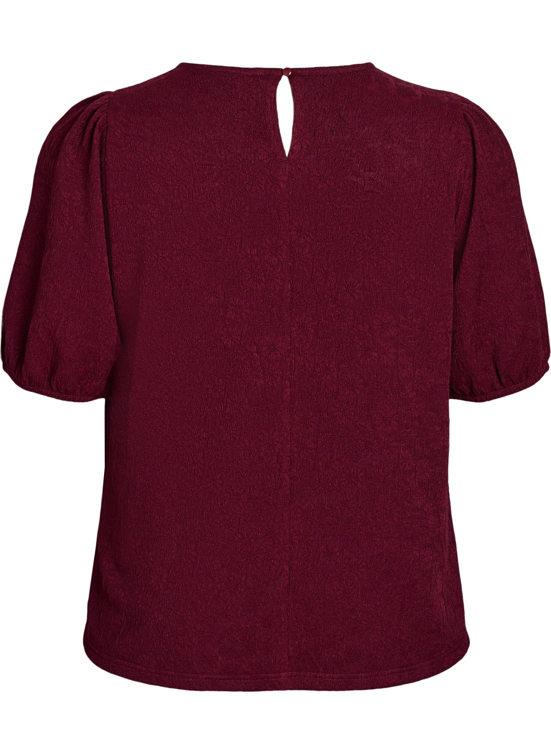 Zizzifashion Structured blouse with short sleeves, Dark Bordeaux, Packshot image number 1