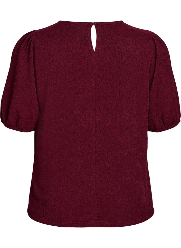 Structured blouse with short sleeves, Dark Bordeaux, Packshot image number 1