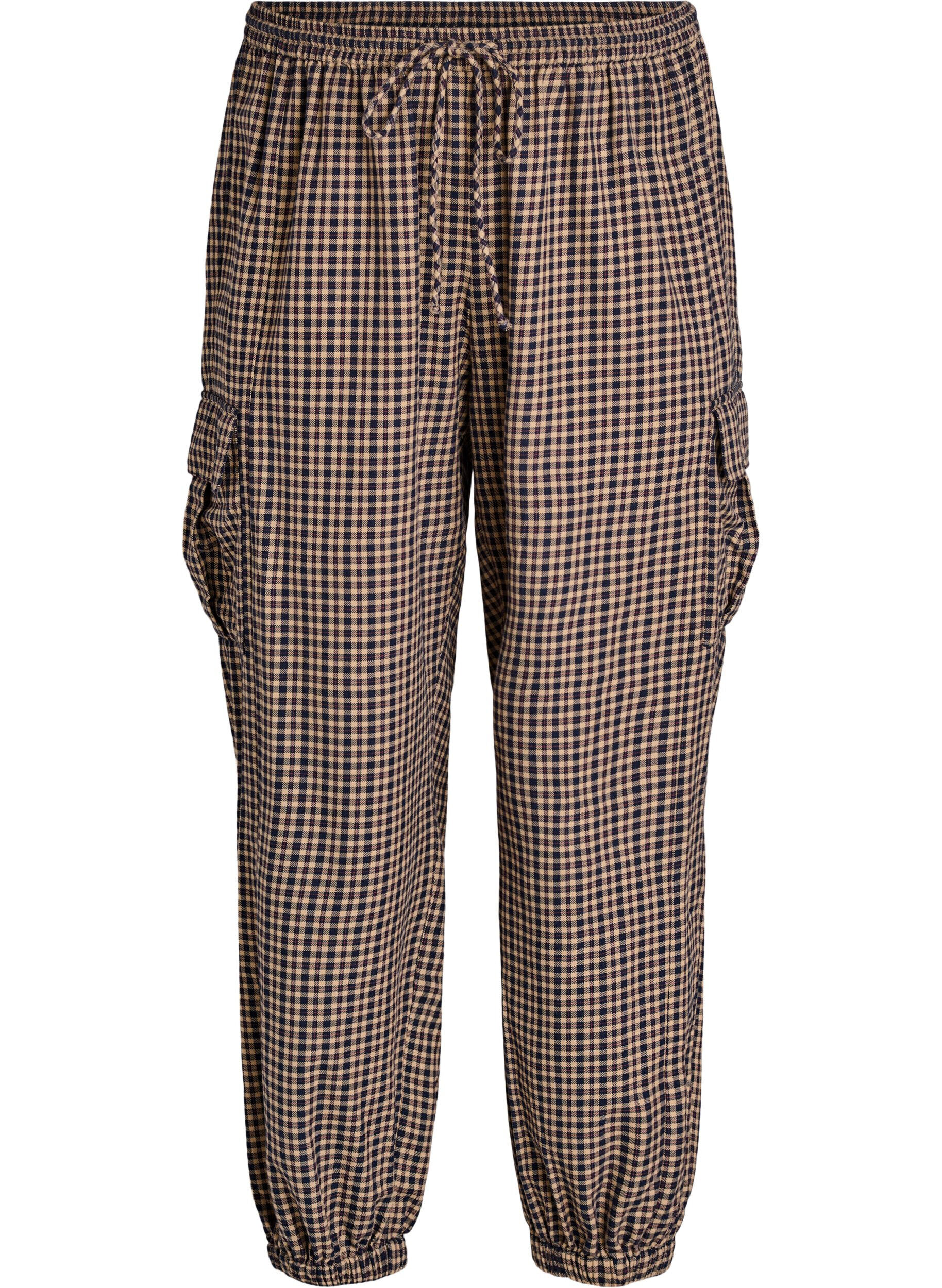 Checked cotton cargo trousers