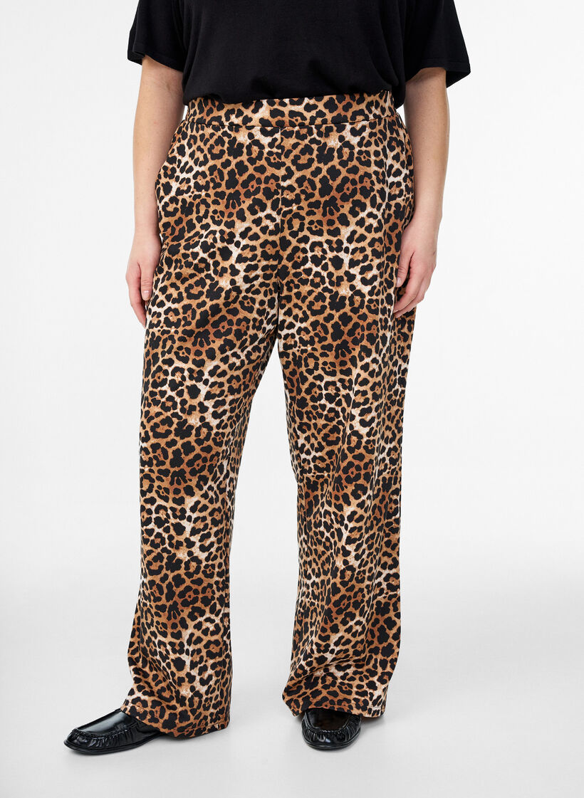 Leopard print straight-leg trousers, Brown, Model image number 2