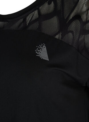 Short-sleeved sports t-shirt with patterned mesh, Black, Packshot image number 2