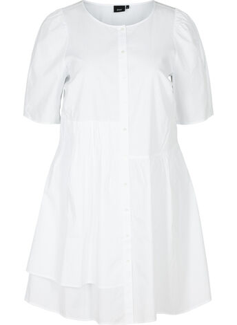 Cotton shirt dress with puff sleeves