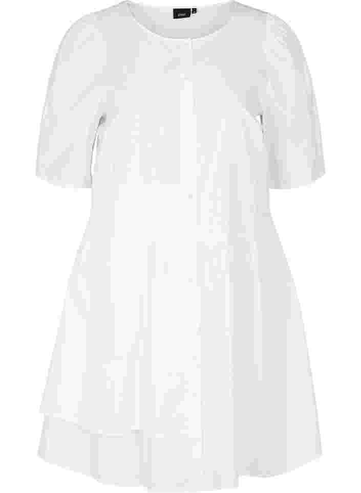 Cotton shirt dress with puff sleeves, Bright White, Packshot image number 0