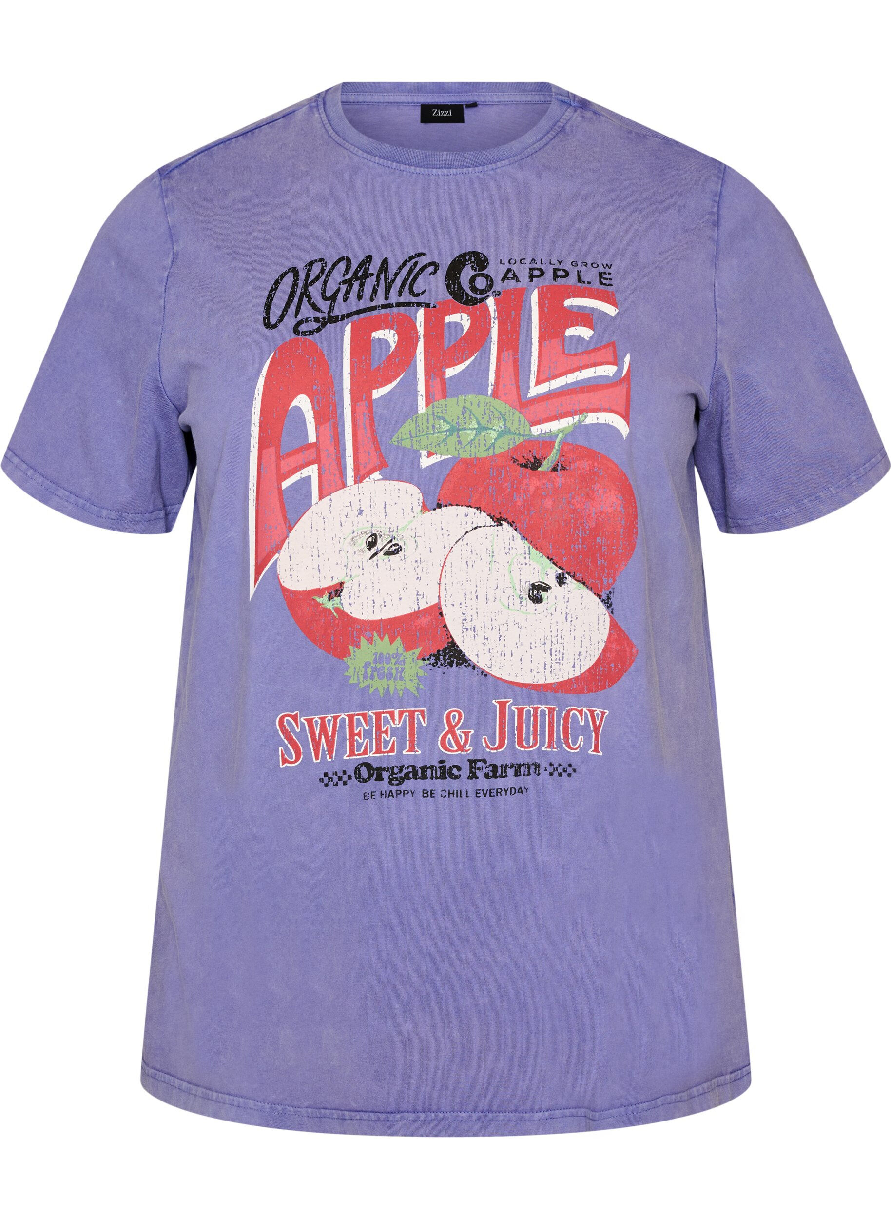ZizzifashionCotton T-shirt with front print and a washed look, Purple, Packshot image number 0