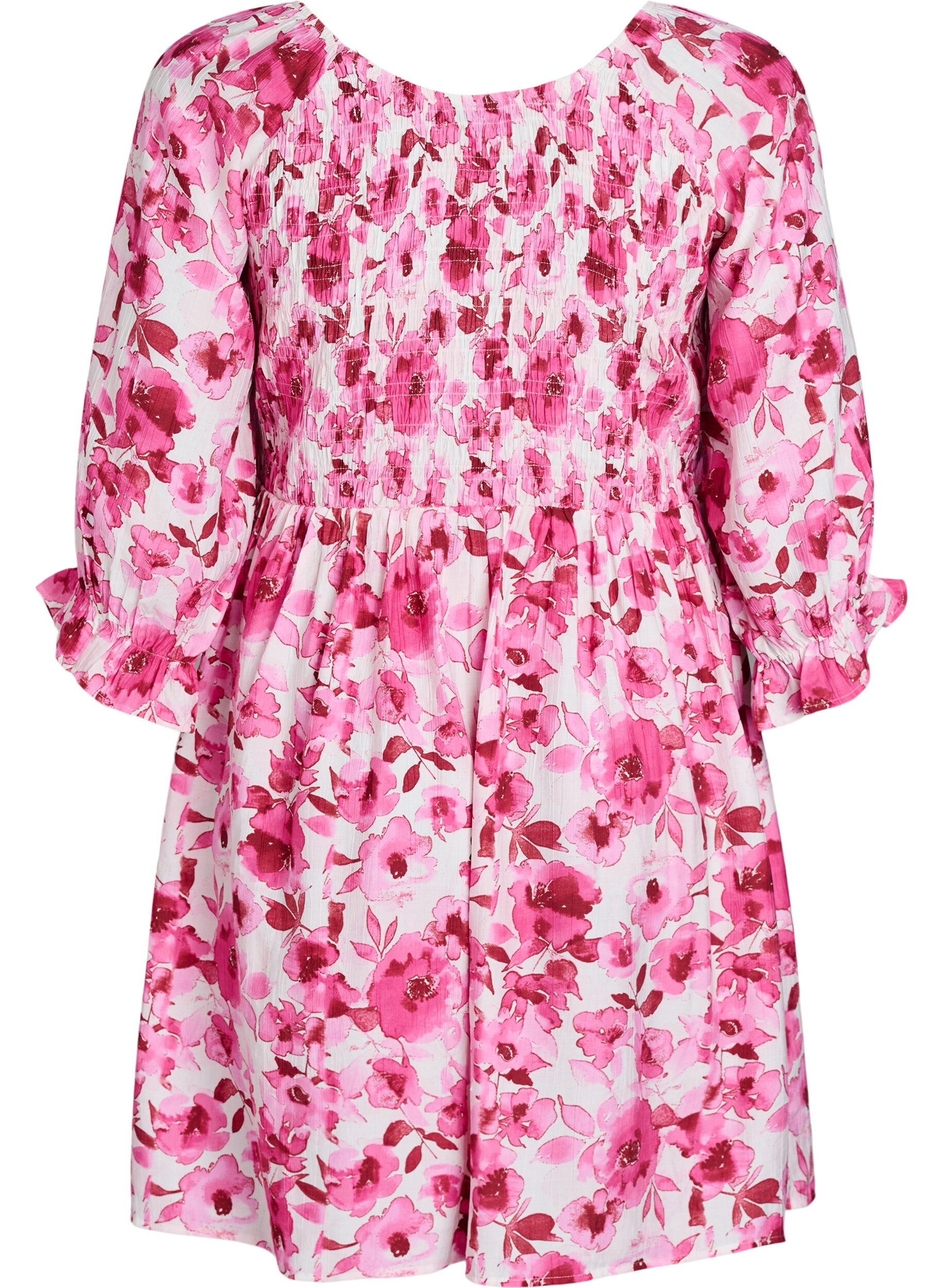 Zizzifashion Smocked dress with floral print, Pink, Packshot image number 1