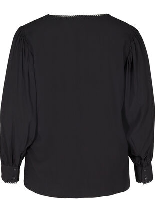 Viscose blouse with buttons and balloon sleeves, Black, Packshot image number 1