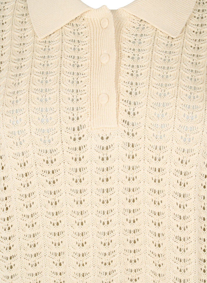 Knitted polo shirt with eyelet pattern, Beige, Packshot image number 2