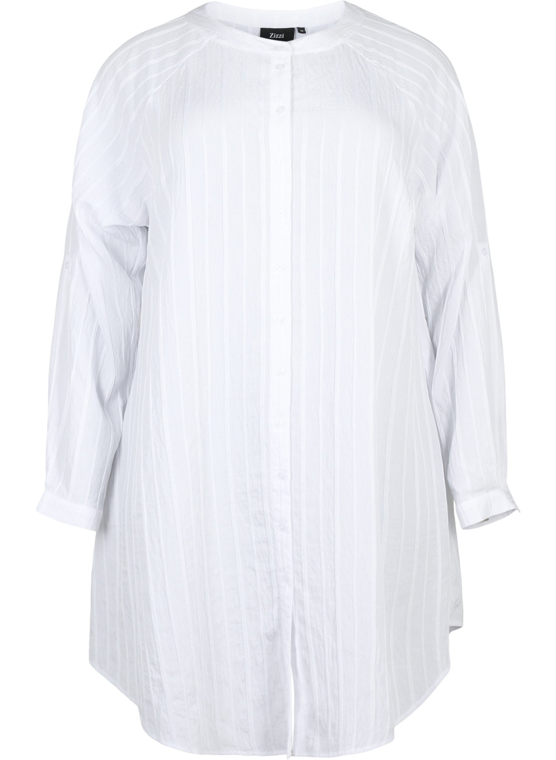 Zizzifashion Long viscose shirt with striped structure, Bright White, Packshot image number 0