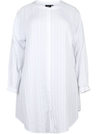 Long viscose shirt with striped structure, Bright White, Packshot image number 0
