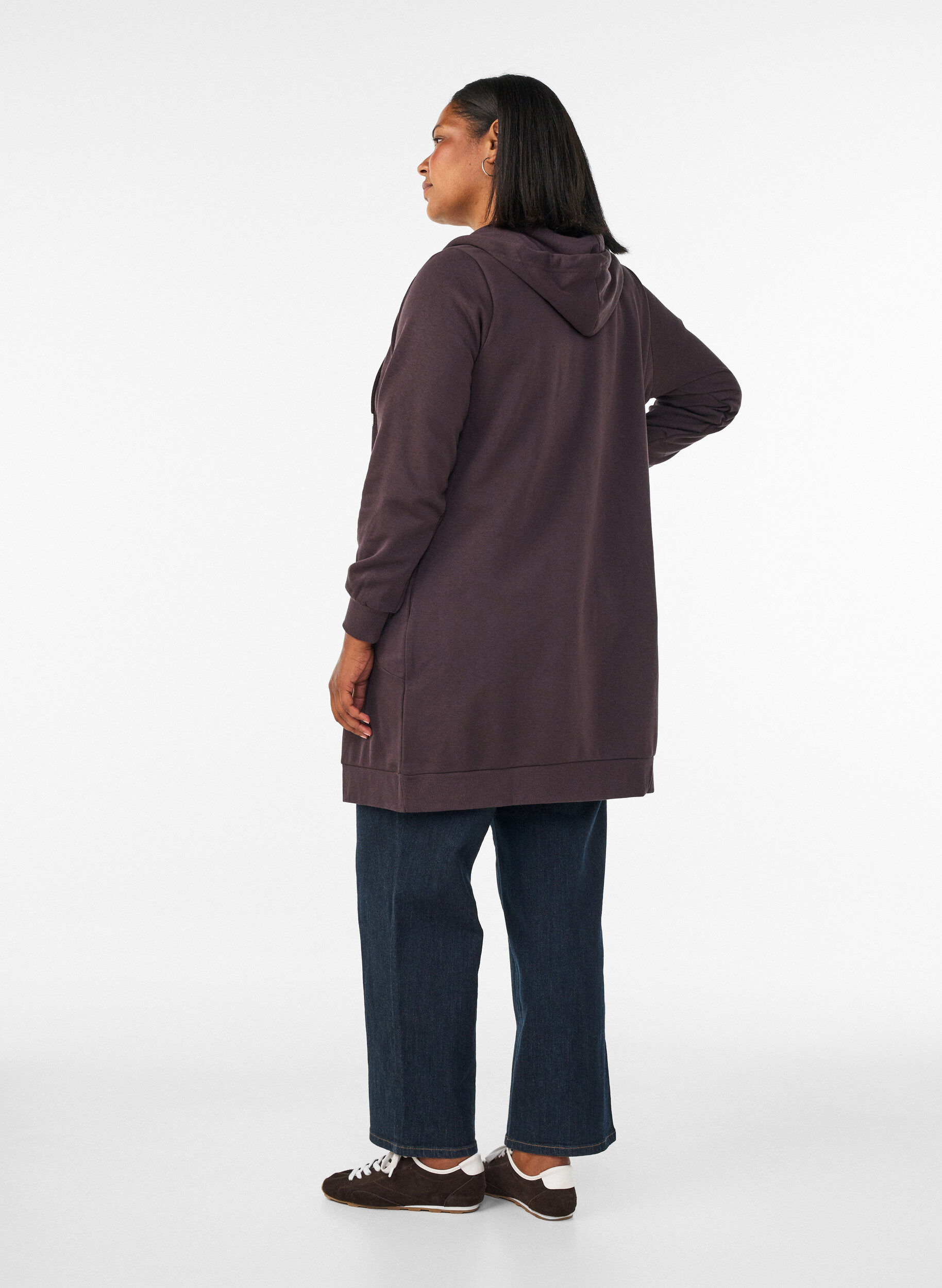 ZizzifashionLong hoodie with zip and pockets, Brown, Model image number 2