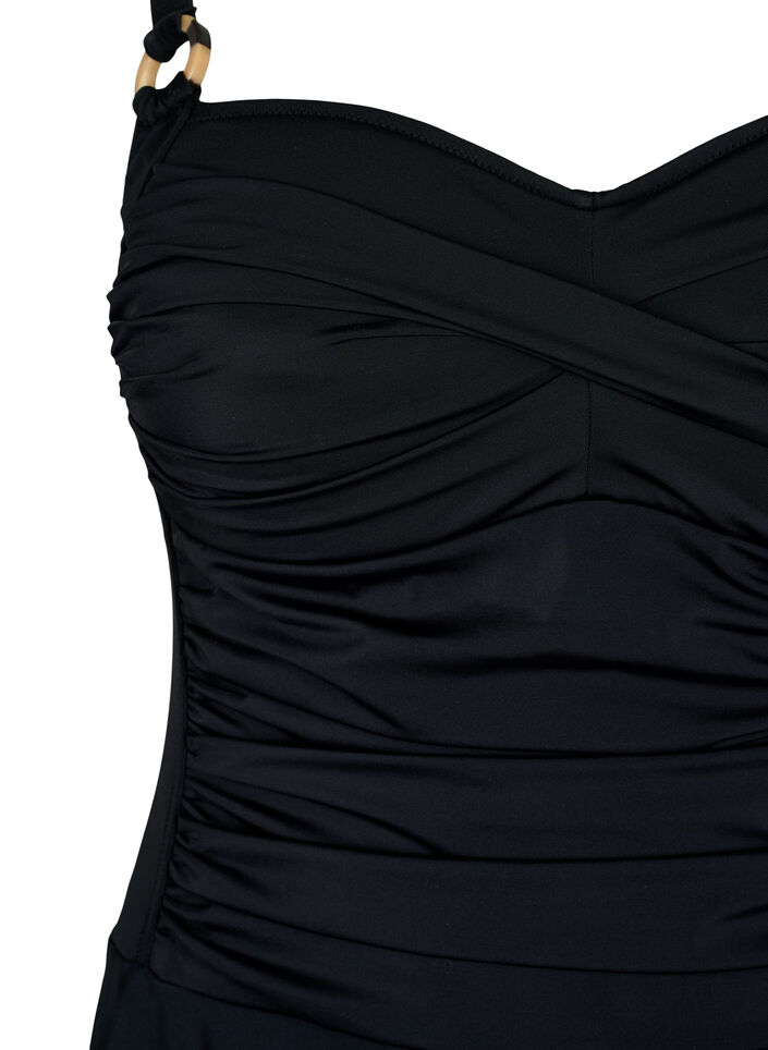 Swim dress with draping and skirt, Black, Packshot image number 2
