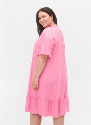 Short-sleeved viscose dress with v-neck, Aurora Pink, Model image number 1