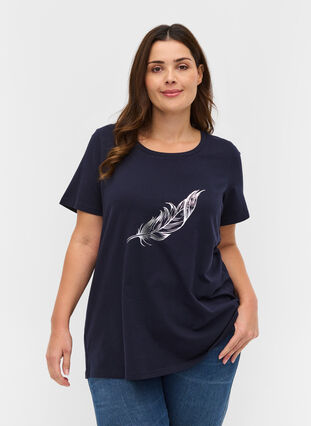 Short-sleeved t-shirt with print, Night Sky w. silver , Model image number 0