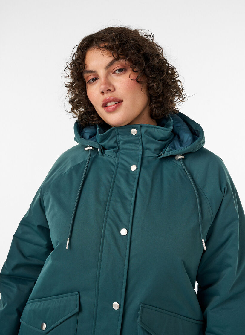 Padded parka with a detachable hood, Green, Model image number 3