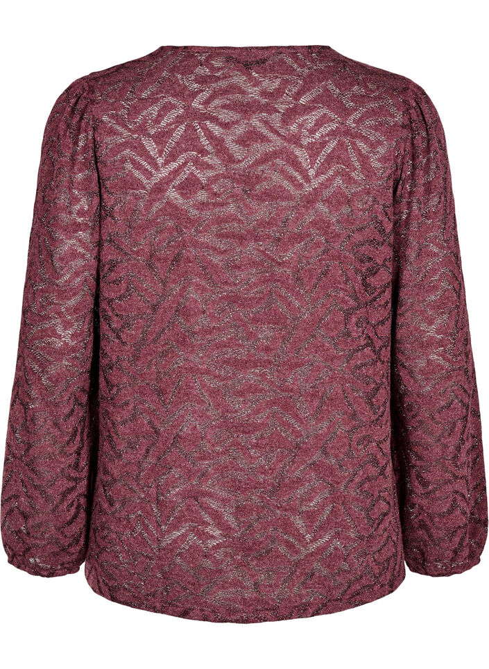 Long-sleeved blouse with glitter and pattern, Red, Packshot image number 1