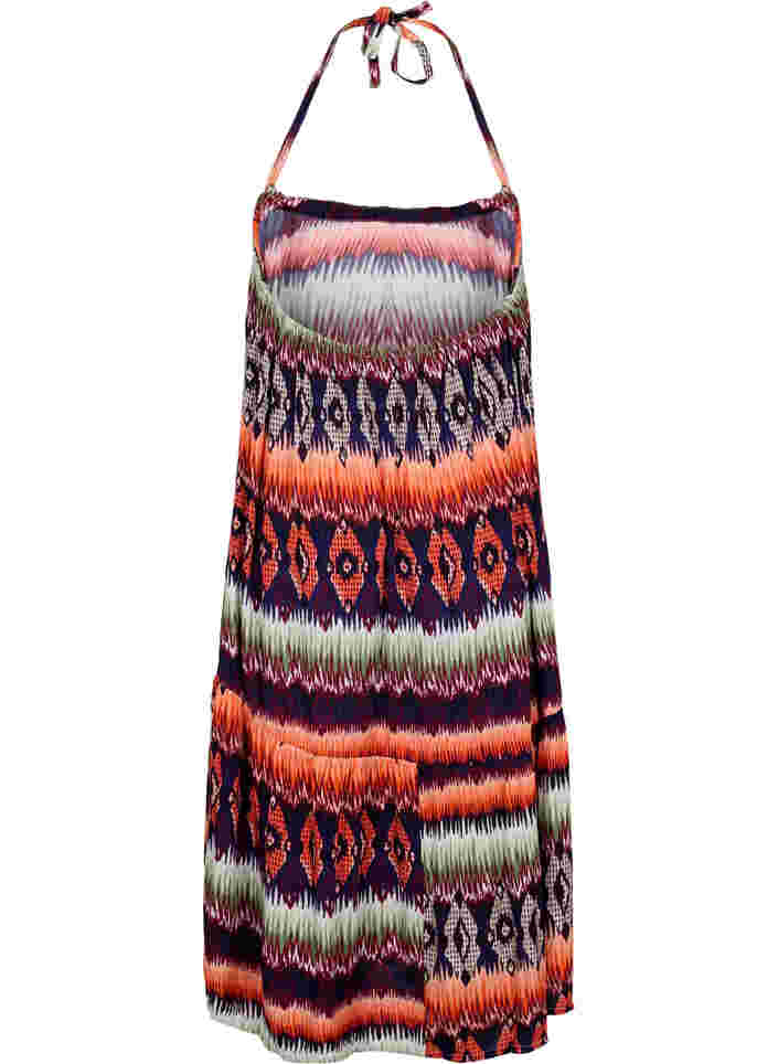 Long beach dress in viscose, Ethnic AOP, Packshot image number 1