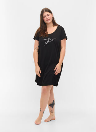 Short-sleeved nightdress in cotton, Black RELAX, Model image number 2