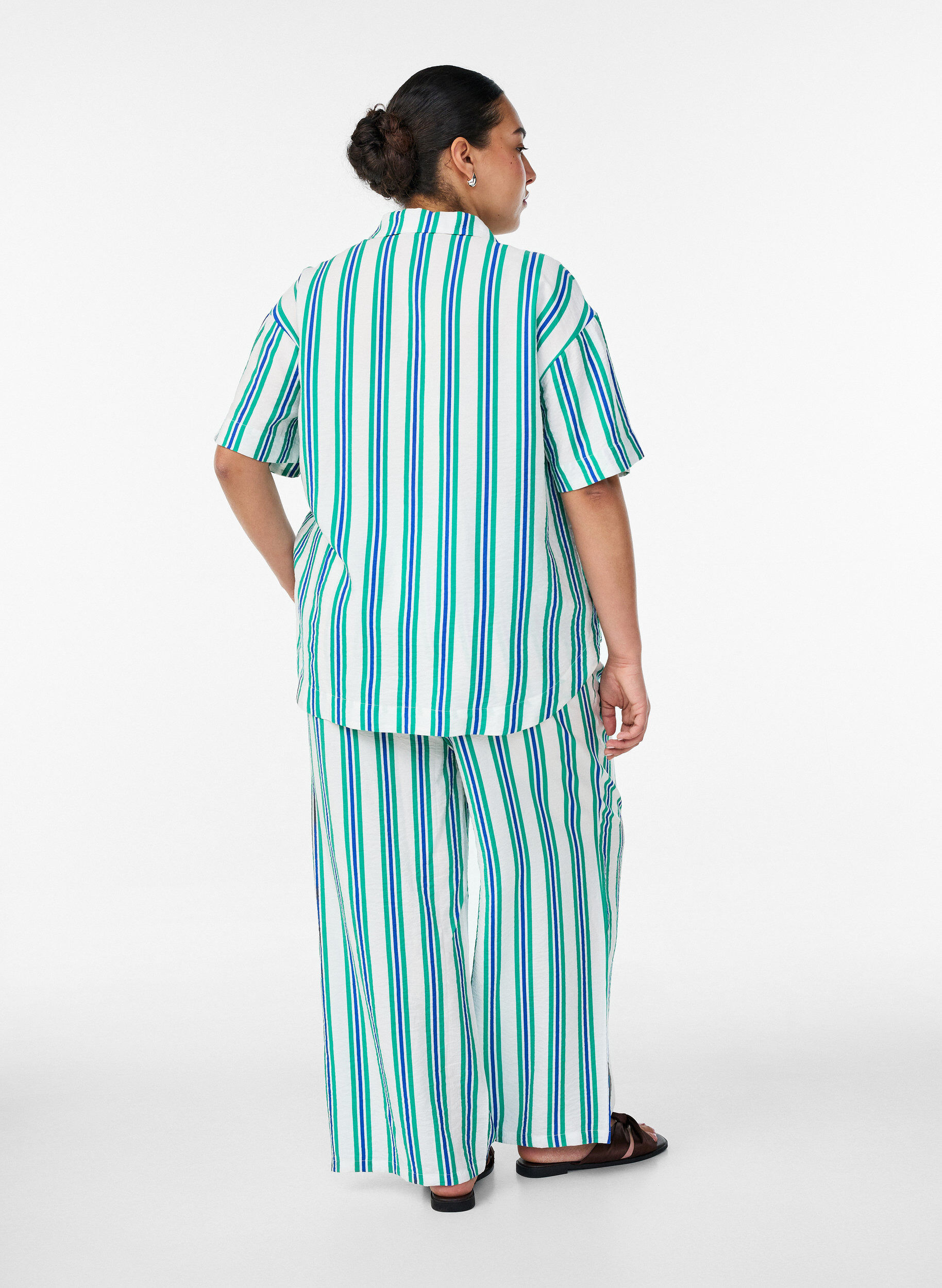 ZizzifashionStriped trousers with a high waist and wide legs, Vanilla, Model image number 2