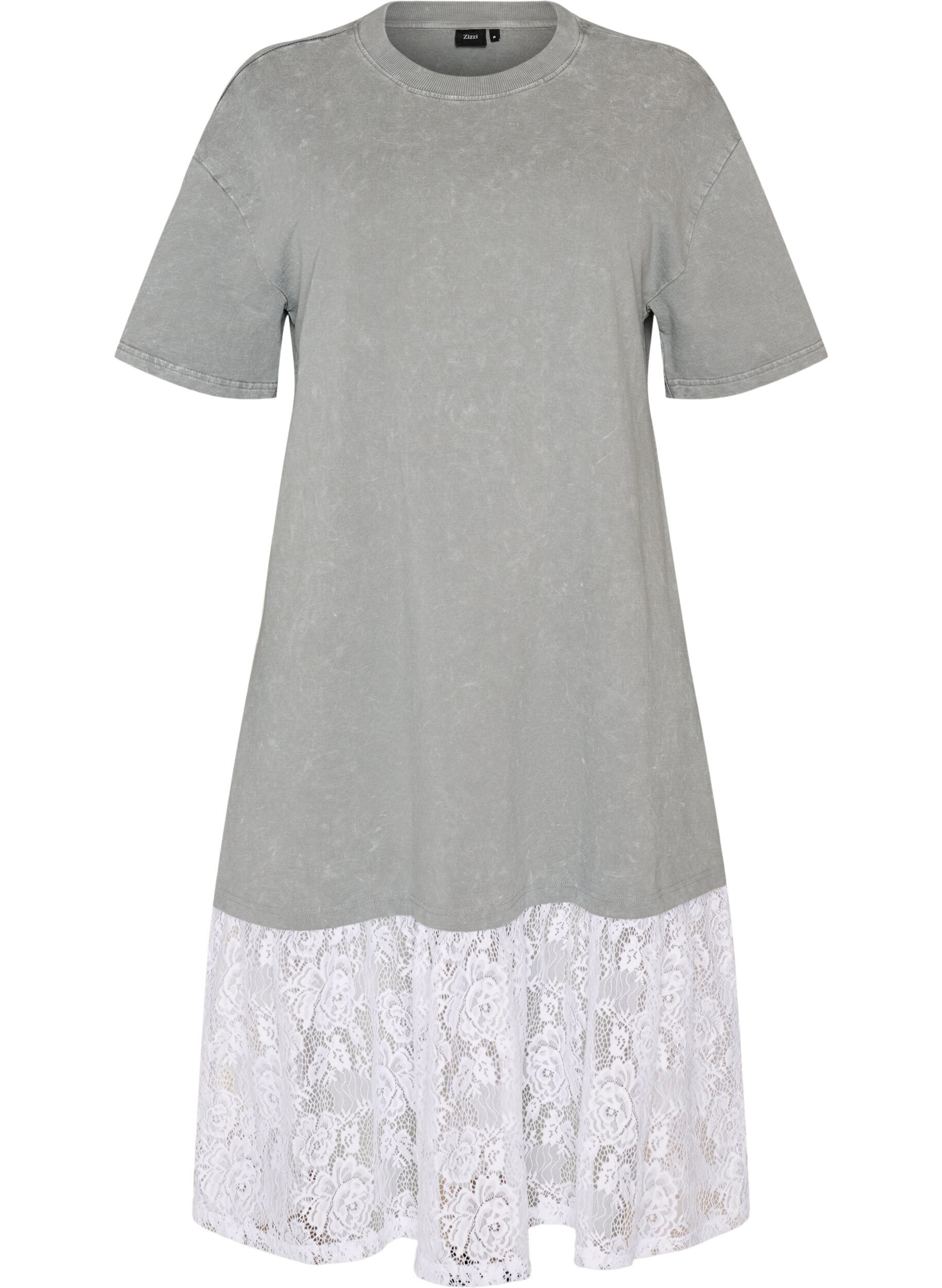 ZizzifashionLoose T-shirt dress with lace trim, Grey, Packshot image number 0