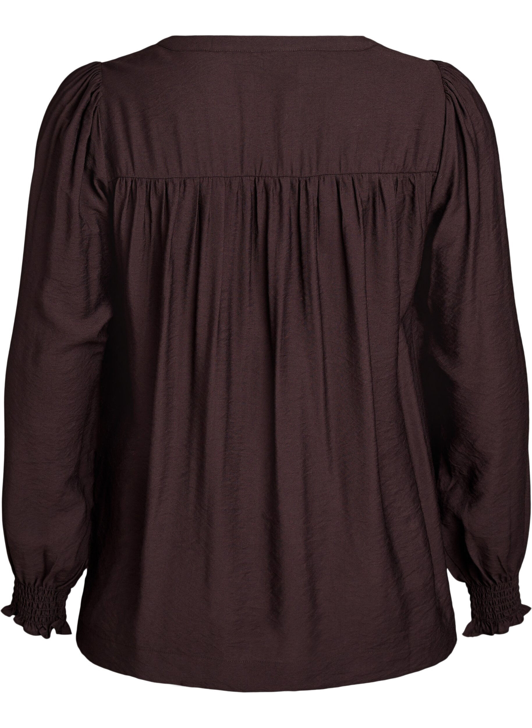 Zizzifashion Viscose blouse with smock and gathered details, Brown, Packshot image number 1