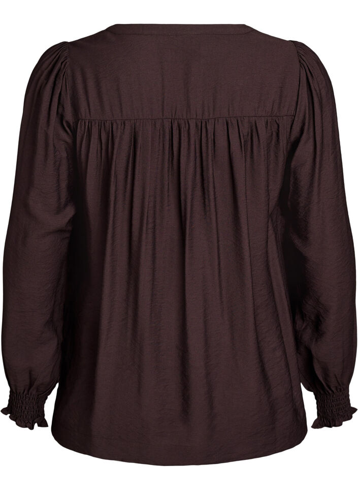 Viscose blouse with smock and gathered details, Brown, Packshot image number 1