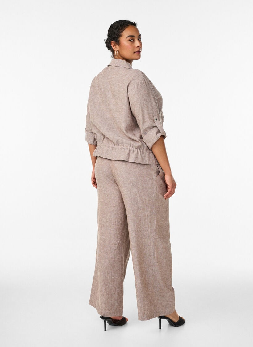 Wide-leg linen and viscose trousers, Brown, Model