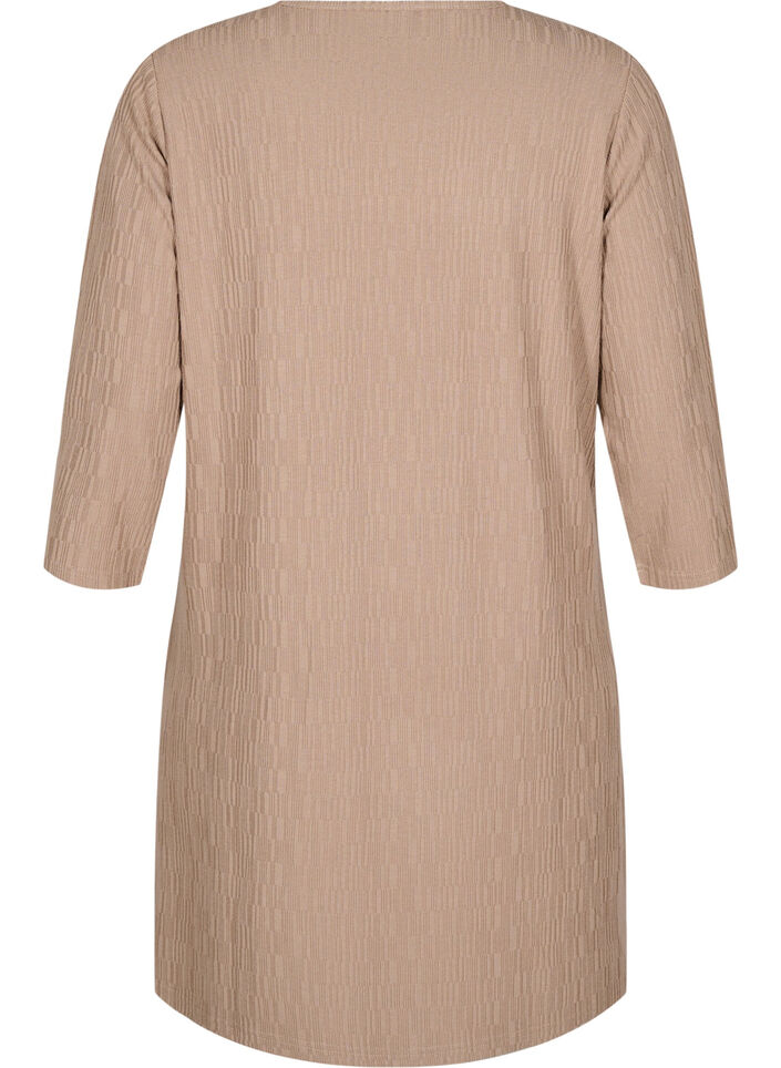 Dress with texture and 3/4 sleeves, Brown, Packshot image number 1