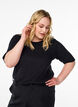 Ribbed jersey blouse with short sleeves, Black, Model image number 0