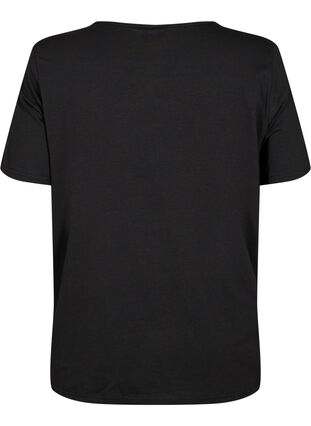 T-shirt with v-neck and cross detail, Black, Packshot image number 1