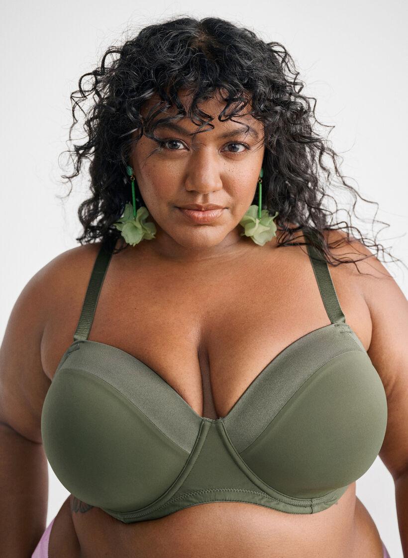 Moulded bra in microfiber with satin detail, Green, Image image number 0