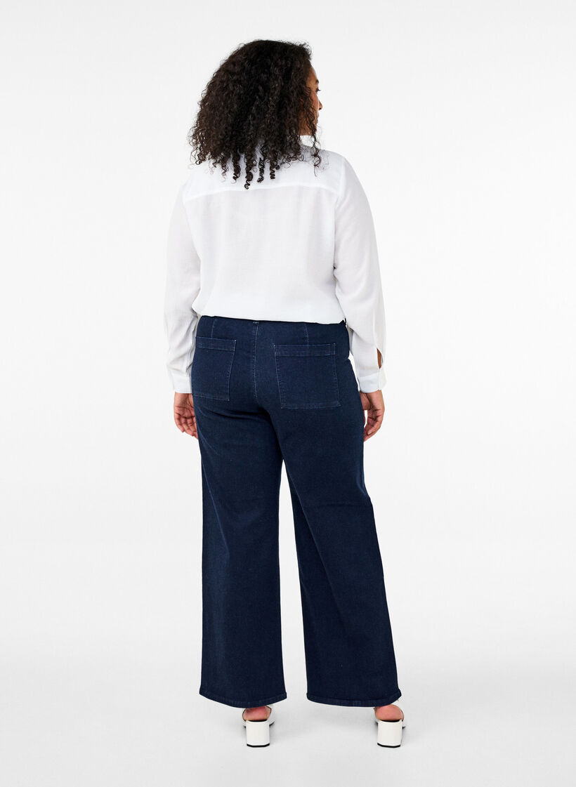 High-waisted jeans with wide legs, Blue, Model image number 1