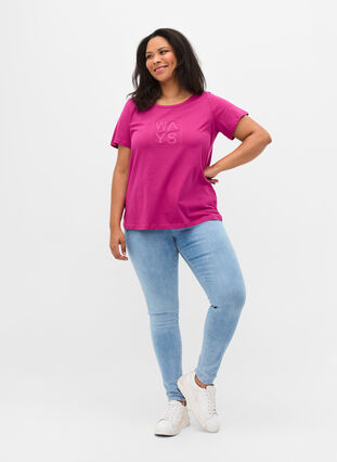 Short-sleeved cotton t-shirt with a print, Festival Fuchsia WAY, Model image number 2