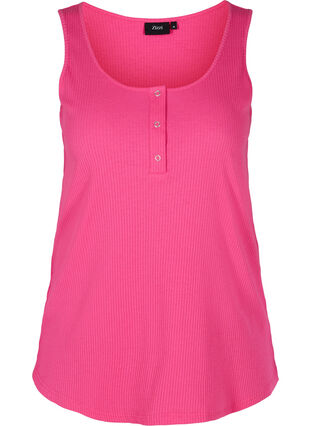 Top with a round neck in ribbed fabric, Fuchsia Purple, Packshot image number 0