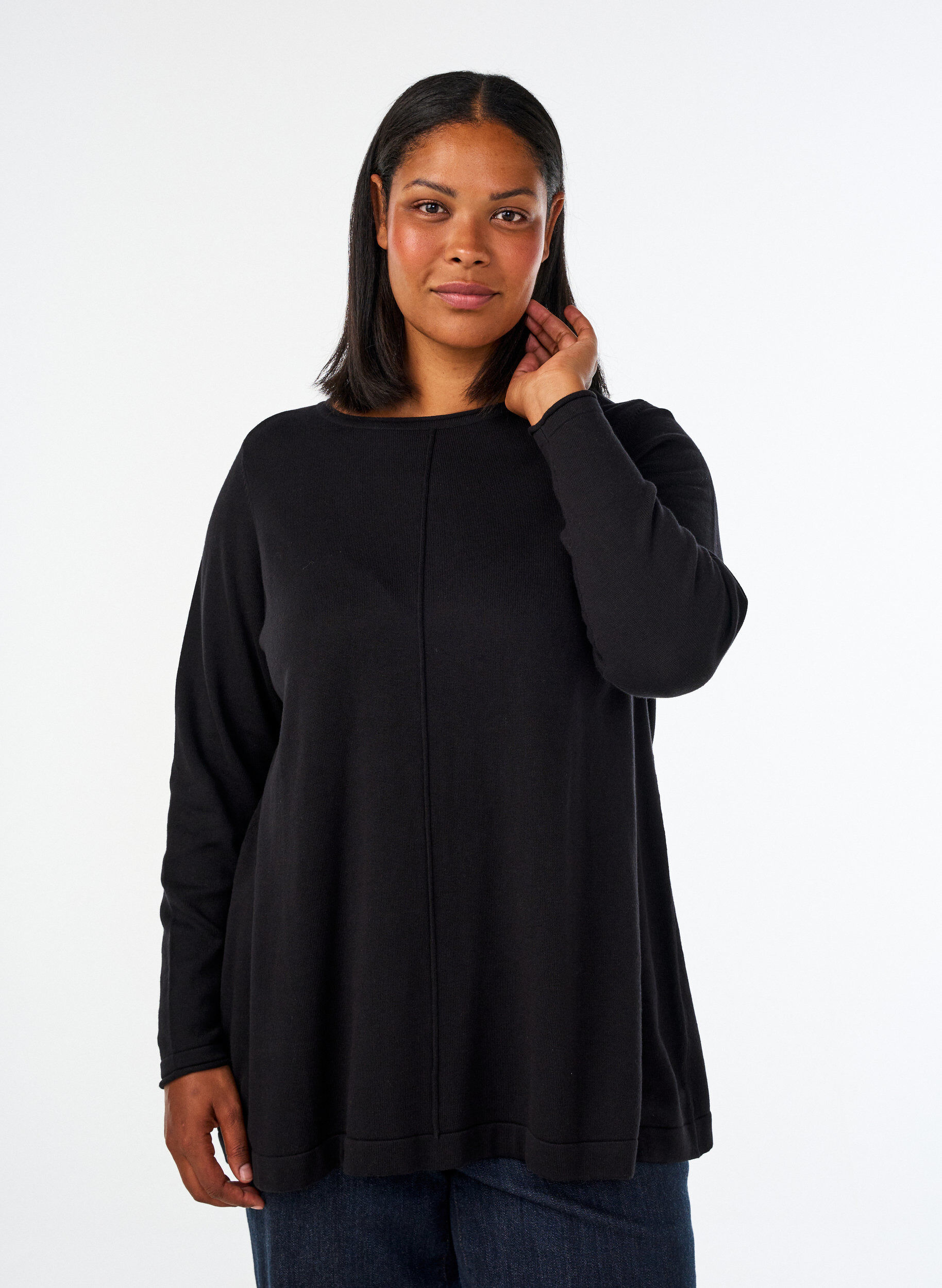 Knitted blouse in cotton-viscose blend, Black, Model