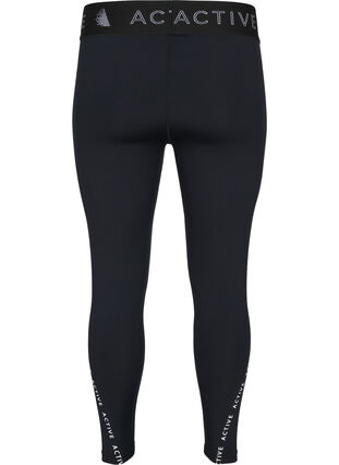 Cropped sport tights with text print, Black, Packshot image number 1