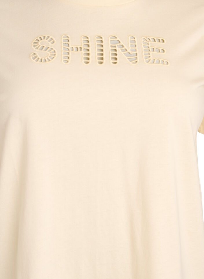 Cotton T-shirt with embroidered text, Yellow, Packshot image number 2