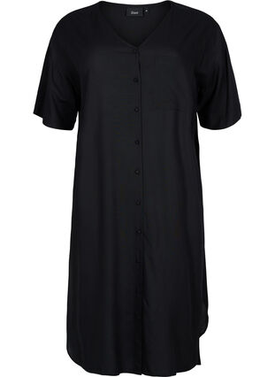Short-sleeved viscose shirt dress, Black, Packshot image number 0