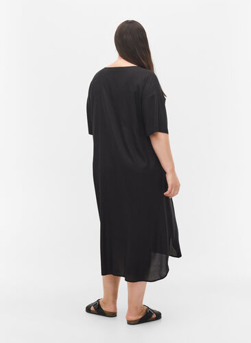 Short-sleeved viscose shirt dress, Black, Model image number 1