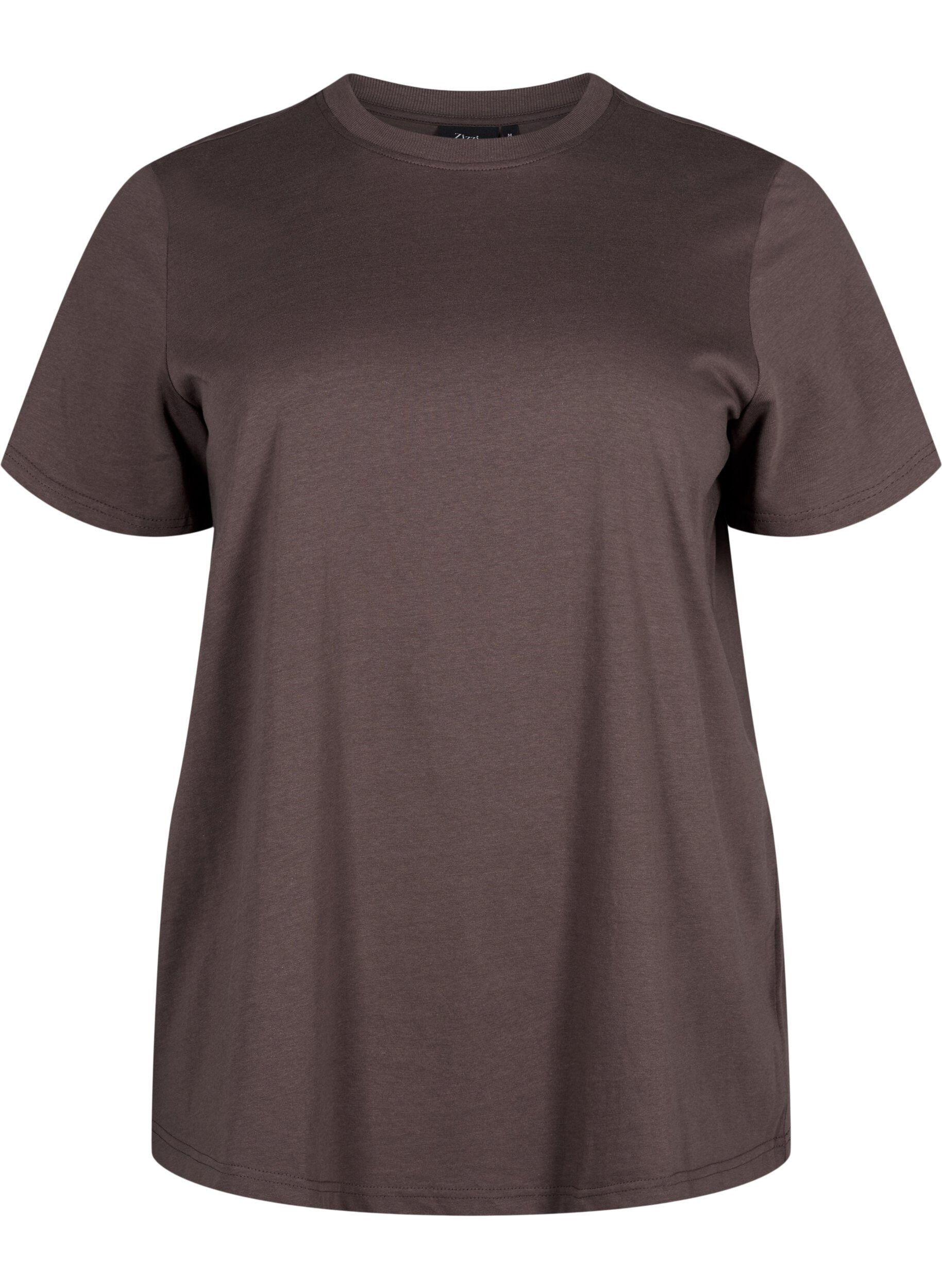 Zizzifashion Basic cotton T-shirt with round neck, Brown, Packshot image number 0