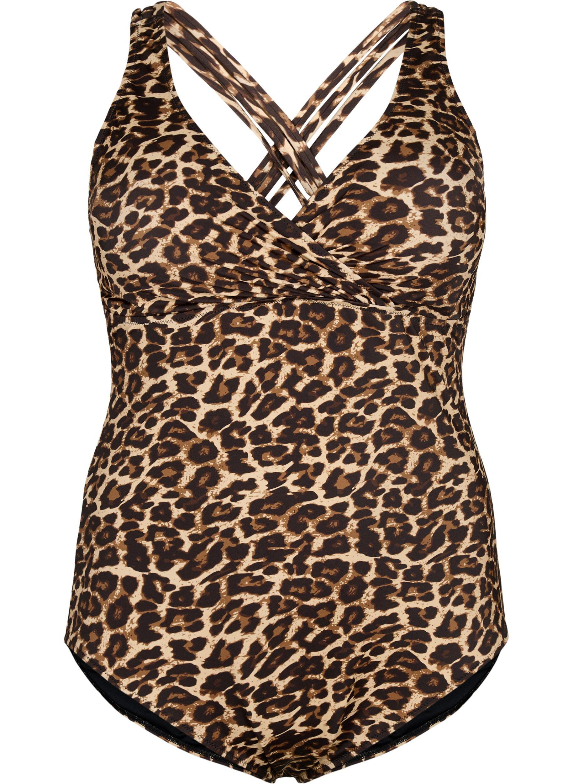 Zizzifashion Swimsuit with crossed back and removable inserts, Leopard Print, Packshot image number 0